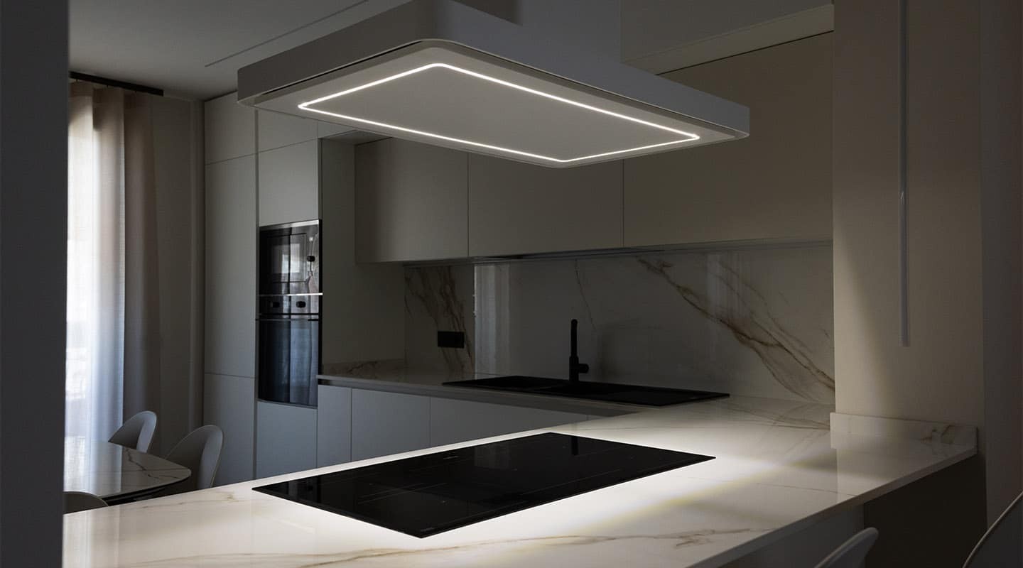 Luxury black induction hob in a modern kitchen – sleek, smart, energy-efficient cooking